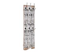 LoogCape Patère murale avec 6 crochets - 120 x 40 cm - « Family Rules » - Noir et blanc - En métal MDF - Pour couloir, porte, entrée, chambre à coucher, salle de bain