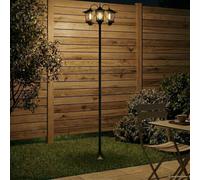 LoogCape Piquet à 3 têtes noir 16 x 16 x 187 cm en aluminium et ABS avec lumière LED blanc chaud, alimenté par solaire, résistant aux intempéries, moderne, montage facile, idéal pour jardin, cour