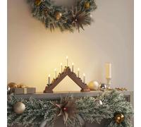 LoogCape Pont de bougie de Noël avec 7 LED marron 39,5 x 5 x 29 cm en pin massif pour décoration intérieure festive, alimenté par piles, blanc chaud, idéal pour le salon et les tables