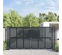 LoogCape Portail de jardin anthracite, 300 x 175 cm, portail battant en acier avec treillis, kit de fermeture, 2 poteaux pour cour, allée, clôture, entrée, extérieur, sécurité