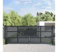 LoogCape Portail de jardin anthracite 400 x 175 cm en acier avec treillis verrouillable pour jardin, cour, entrée, clôtures, porte battante avec serrure et poteaux, 190,5 x 125 cm par battant