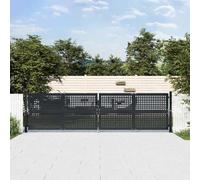 LoogCape Portail de jardin anthracite en acier 400 x 125 cm, 1 portail battant avec fil de maille, verrouillable avec poignée de serrure, pour allée, terrain extérieur, brise-vue
