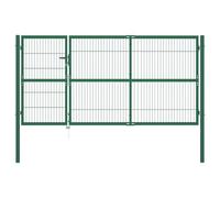 LoogCape Portail de jardin avec poteaux, 350 x 140 cm, en acier revêtu par pulvérisation, vert, portail de clôture, verrouillable, charnière, grillage pour terrain