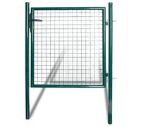 LoogCape Portail de jardin en acier revêtu par pulvérisation - 100 x 150 cm - Vert foncé - Verrouillable - Avec charnières et serrure - Grillage pour terrain, extérieur