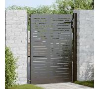 LoogCape Portail de jardin noir - 110 x 155 cm - En acier revêtu par pulvérisation - Portail d'entrée, portail battant avec serrure et design découpé au laser pour l'extérieur