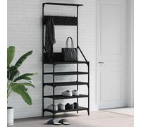 LoogCape Portant à vêtements avec étagère à chaussures, noir, 70 x 34 x 184 cm, en bois et métal, autonome, stable, réglable en hauteur, pliable, extensible, pour chambre à coucher, couloir, bureau