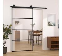 LoogCape Porte coulissante avec ferrure, 102,5 x 205 cm, cadre en aluminium ESG, rail coulissant de 183 cm, butoir de porte à roulettes en noir, séparateur de pièce peu encombrant, protection