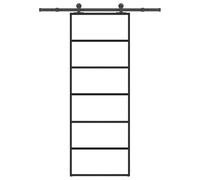 LoogCape Porte coulissante avec ferrure, 76 x 205 cm, verre ESG, aluminium, porte d'entrée peu encombrante pour appartement, avec rail coulissant, roulettes et butoir, ferrures de sécurité