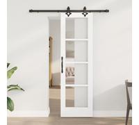 LoogCape Porte coulissante blanche 61 x 198,5 cm en bois massif de pin et verre avec kit de quincaillerie, porte coulissante pour intérieur, coulissante silencieuse en douceur pour appartement