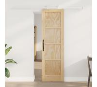 LoogCape Porte coulissante en pin massif naturel et blanc 61 x 198,5 cm, rail en acier revêtu par pulvérisation, peu encombrant pour l'intérieur, glisse en douceur