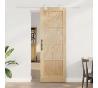 LoogCape Porte coulissante en pin massif naturel et blanc 73,5 x 211 cm pour intérieur, rail de porte coulissante peu encombrant avec roulettes pour un glissement en douceur