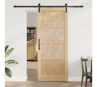 LoogCape Porte coulissante en pin massif naturel et noir 86 x 211 cm avec rail en acier revêtu par pulvérisation, guide de 200 cm, intérieur, peu encombrant, glisse silencieuse