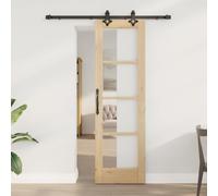 LoogCape Porte coulissante naturelle 61 x 198,5 cm en bois massif de pin et verre avec kit de quincaillerie inclus, avec rail, pour l'intérieur, coulissant en douceur silencieux, peu encombrant