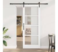 LoogCape Porte coulissante ORKDAL - Blanc et noir - En bois massif de pin et verre - 83 x 211 cm - Avec rail et roulettes et butée - Division intérieure et gain de place