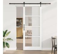 LoogCape Porte coulissante ORKDAL blanche 93 x 232 cm, bois massif de pin et verre, avec rail et roulettes, pour intérieur, couloir, coulissant en douceur