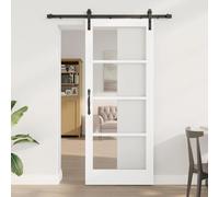 LoogCape Porte coulissante ORKDAL blanche en pin massif et verre 83 x 202 cm avec rail et roulettes pour intérieur coulissant en douceur