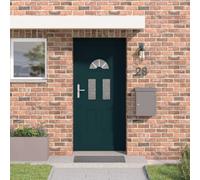 LoogCape Porte d'entrée anthracite 98 x 198 cm en PVC avec verre, porte d'entrée pour intérieur et extérieur, porte d'entrée avec ferrure, cadre, cadre, joint, isolation thermique et insonorisation