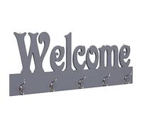 LoogCape Porte-manteau mural WELCOME gris 74 x 29,5 cm avec 5 crochets en cuivre, porte-manteau peu encombrant en MDF pour couloir, chambre à coucher, salle de bain, montage facile, porte-clés et