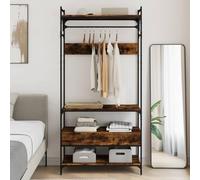 LoogCape Porte-vêtements avec tiroirs en chêne fumé 89 x 39 x 184,5 cm pour chambre à coucher, couloir et chambre d'enfant, organiseur polyvalent avec étagère, système de rangement, barre stable et