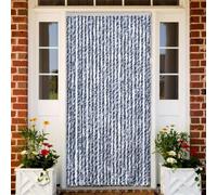 LoogCape Rideau bleu blanc argenté 100 x 220 cm chenille moustiquaire moustiquaire store avec bande et fermeture éclair pour fenêtre, porte, balcon, porte de terrasse, fenêtre de toit