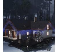 LoogCape Rideau lumineux LED stalactites 10 m avec 400 LED bleues 8 fonctions pour intérieur et extérieur, éclairage de Noël, jardin, balcon, terrasse, avec port USB, résistant aux intempéries