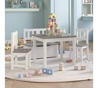 LoogCape Salon de jardin en MDF blanc gris avec table, chaises et espace de rangement pour chambre d'enfant, salle de jeu et salle à manger, convient aux tout-petits, nouveau-nés, grandit avec le
