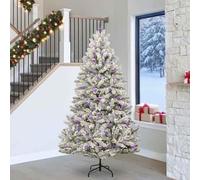 LoogCape Sapin de Noël artificiel 240 cm vert blanc PVC métal avec éclairage LED Décoration de sapin de Noël Boules étoiles Montage facile Décoration festive pour l'intérieur et l'extérieur