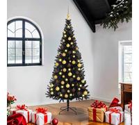 LoogCape Sapin de Noël noir 180 cm en PVC avec éclairage LED, pliable, résistant aux intempéries, moderne, pour salon, jardin, avent, montage facile, durable, élégant, peu encombrant