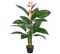 LoogCape Strelitzia Plante artificielle avec pot - 100 cm - Rouge et vert - Plante artificielle réaliste pour salon, bureau, balcon, jardin