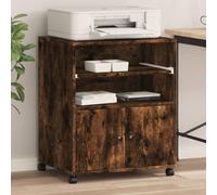 LoogCape Support d'imprimante avec roulettes en chêne fumé - 60 x 48 x 74 cm - Organiseur de bureau mobile avec espace de rangement, étagère, armoire d'appoint, roulettes flexibles, idéal pour le