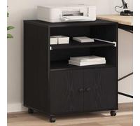 LoogCape Support d'imprimante noir aspect chêne 60 x 48 x 74 cm pour bureau, bureau à domicile, organiseur, espace de rangement, table d'imprimante, étagère d'imprimante, chariot d'appoint roulant