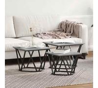 LoogCape Table Basse 3 pièces Gris Sonoma en Bois d'ingénierie et Acier pour Salon Moderne, Meuble gigogne Design, Rangement Pratique, idéal pour canapé, séjour, Chambre ou entrée