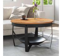 LoogCape Table Basse Ø68x43 cm en Bois d'acacia Massif avec Base en Fer Noir pour Salon, Meuble Industriel, Design scandinave, Plateau Robuste, idéal pour séjour, Chambre ou entrée
