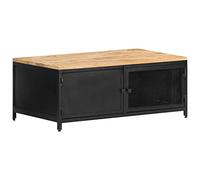 LoogCape Table Basse 90x50x37 cm en Bois Massif de manguier Brut avec Pieds en métal Enduit de Poudre Style Industriel pour Salon, séjour ou Chambre