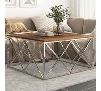 LoogCape Table Basse argentée en Acier Inoxydable et Bois de mélèze Massif pour Salon Moderne, Meuble d'appoint Robuste, Design scandinave, Surface Ample, Facile à Entretenir