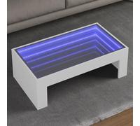 LoogCape Table Basse avec LED Infini Blanc 90x50x30 cm en Bois et Verre pour Salon, Meuble d'appoint Multifonctionnel avec Rangement tiroir, Design scandinave Industriel, éclairage réglable
