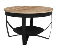 LoogCape Table Basse en Bois de manguier Brut Ø68x43 cm avec Structure en métal Noir pour Salon, Meuble d'appoint Robuste, Design Industriel, idéal pour canapé, Rangement, décoration intérieure