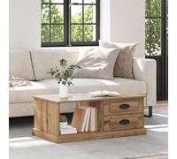 LoogCape Table Basse en Bois d'ingénierie Chêne Artisanal 90 x 50 x 35 cm avec tiroirs et étagères pour Salon Moderne, Design scandinave, Meuble Pratique et Robuste