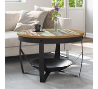 LoogCape Table Basse en Bois Massif de récupération Ø68x43 cm avec Cadre en métal Noir Meuble de Salon Industriel scandinave Design Durable pour séjour Chambre entrée