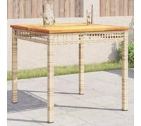LoogCape Table de Jardin Beige 80x80x75 cm en résine tressée et Bois d'acacia, Robuste, résistante aux UV, idéale pour terrasse, Balcon ou Patio, pour Repas, détente ou Rencontres en extérieur