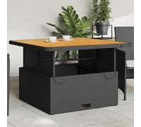 LoogCape Table de Jardin Noir 110x110cm en résine tressée et Bois Acacia avec Dessus réglable pour Repas extérieur terrasse Balcon mobilier Robuste résistante aux UV