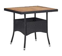 LoogCape Table d'extérieur Noire en résine tressée et Bois d'acacia Solide pour terrasse Patio Balcon mobilier de Jardin résistante aux intempéries Dimensions 80x80x75 cm idéale pour Repas en Plein