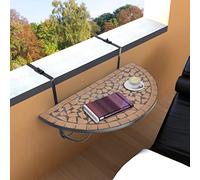 LoogCape Table Suspendue de Balcon en Terre Cuite avec mosaïque, Design Semi-Circulaire, Robuste en Fer, Facile à Plier, idéale pour mobilier extérieur, terrasse ou Patio, supporte jusqu'à 18 cm