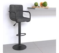 LoogCape Tabouret de bar en velours gris foncé avec vérin à gaz, 48 x 47 x 90 à 111 cm, pivotant à 360 °, siège rembourré, repose-pieds, pour îlot de cuisine, bar et comptoir