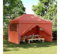LoogCape Tente de fête pliable avec 4 panneaux latéraux rouge terre cuite, 410 x 279 x 315 cm, tente de jardin pop-up avec toit Oxford et fenêtres transparentes, extérieur