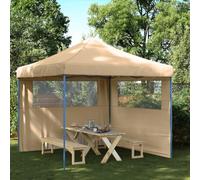 LoogCape Tente de fête pliable Pop Up avec 2 panneaux latéraux, toit Oxford beige, 292 x 292 x 315 cm, cadre en acier stable, housse de pluie pour jardin, fête, événement