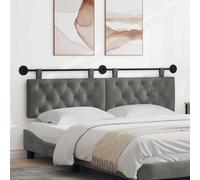 LoogCape Tête de lit suspendue avec lumière LED en velours gris foncé, rembourrée avec structure à pression d'un bouton, 190 x 55 x 7 cm, montage mural, polyvalente comme dossier et coussin mural pour
