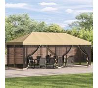 LoogCape Tonnelle de jardin avec parois latérales, 6 x 3 m, crème polyester et acier 190 g/m², panneaux latéraux en filet, tente de fête, tonnelle pliante pour extérieur, terrasse, protection solaire