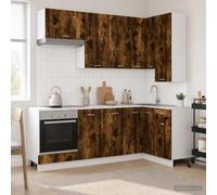 LoogCape Unité de Cuisine Lyon 8 pcs Chêne fumé Bois d'ingénierie Meuble Armoire Buffet Rangement avec Porte tiroir et étagère adaptée à Cuisine Salle à Manger avec système de Fixation sécurisé