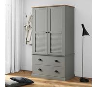 LoogCape VIGO Armoire grise 90 x 55 x 170 cm en pin massif avec espace de rangement, design store, tringle à vêtements, 2 tiroirs, durable, facile d'entretien, convient pour chambre à coucher, chambre